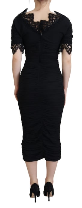 Dolce & Gabbana Zwarte Sheath Midi Bodycon Kant Zijde Damesjurk - Image 3