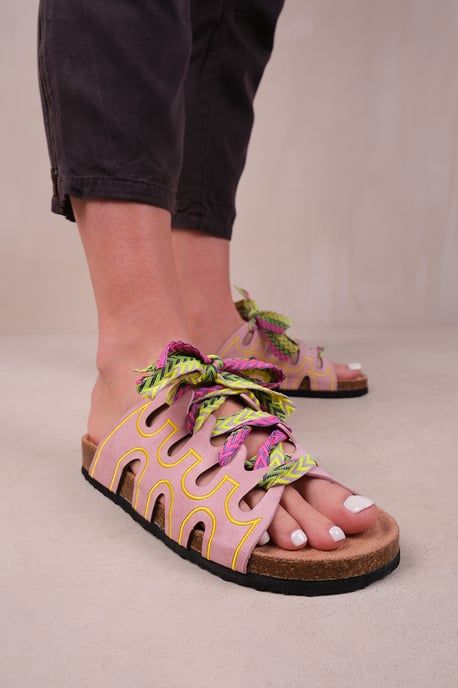 Where's That From Womens 'Paradox' Strappy Flat Sandals With Printed Ribbon Detailing Faux Leather