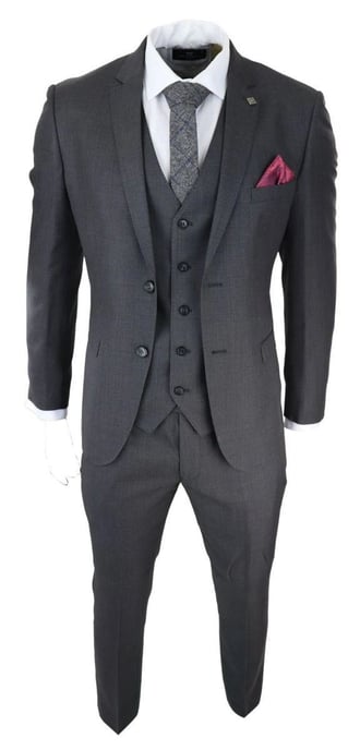 Mens 3 Piece Charcoal Grey Classic Stitch Retro Suit - Image 4