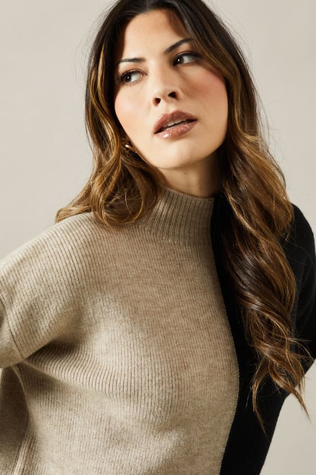 Colour Block High Neck Knitted Tunic
