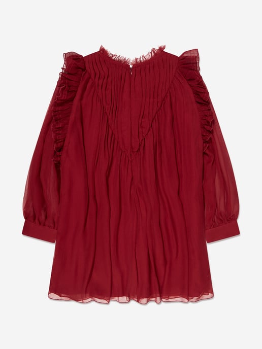 Chloé Girls Pleated Silk Ceremony Dress in Red - Image 2