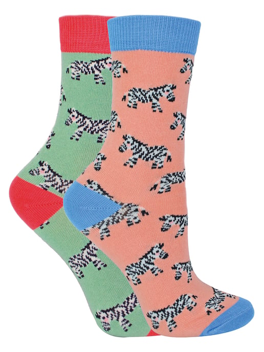 Miss Sparrow - 2 Pack Girls Bamboo Animal Patterned Socks - Zebras - Image 1