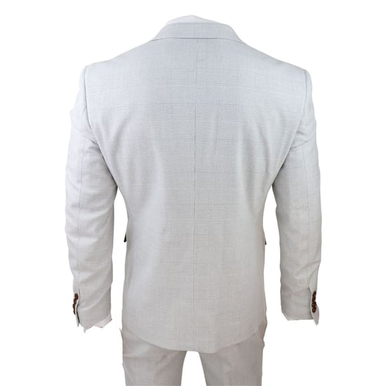 Mens Grey Stone 3 Piece Tweed Check Suit