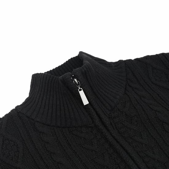 Men's Cardigan with Zip Cardigan Chunky Knit with Stand-Up Collar for Winter Black
