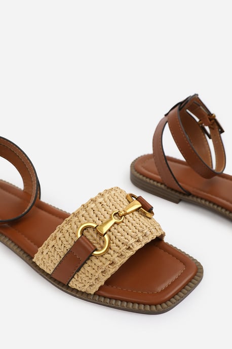 Wheres That From Womens 'Bonnie' Pu Straw Detail Strap Sandals With Buckle Closure - Image 4