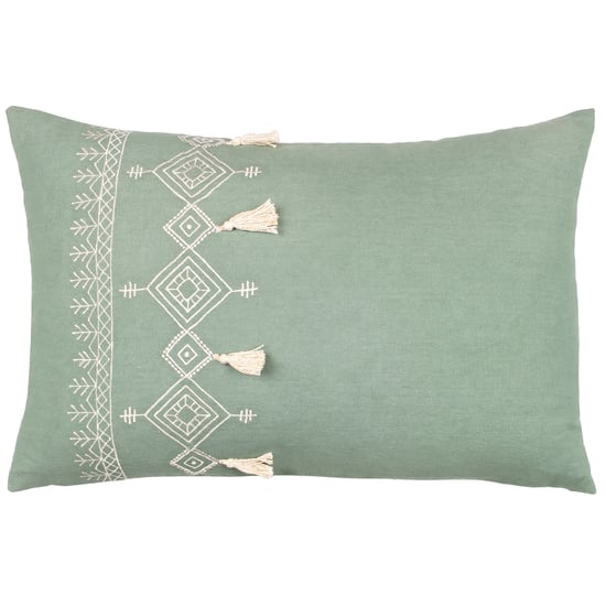 furn. Pritta Cotton Embroidered Tasselled Polyester Filled Cushion