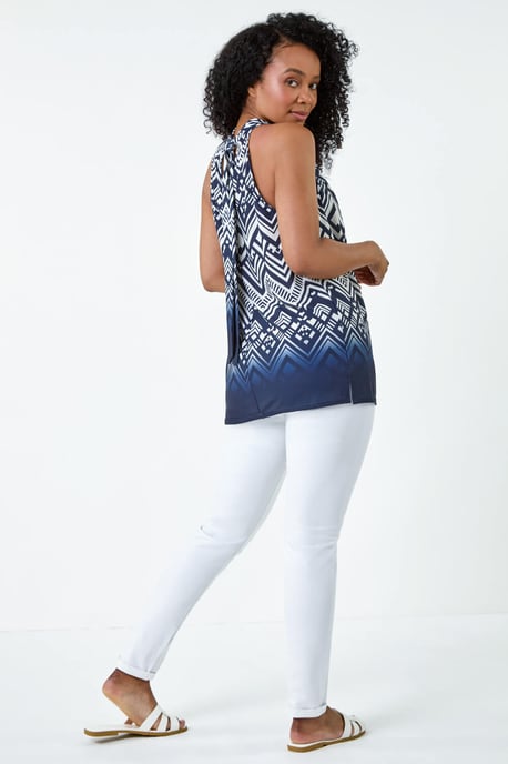 Petite Ombre Print Tie Halterneck Top