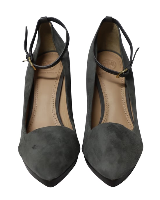 Tory Burch Block Heel Pumps in Grey Suede - Image 2
