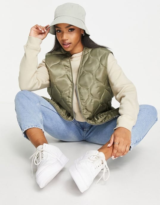 ASOS DESIGN nylon onion quilted gilet in light khaki-Brown
