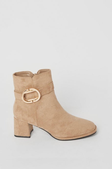 Amna Buckle Detail Low Block Heeled Ankle Boots