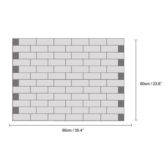 White Metro Glossy 3D Sticker Tile 30 x 15 cm - 12 pcs 3D Tiles Wall Stickers, Kitchen, Bathroom, Living room, peel and stick