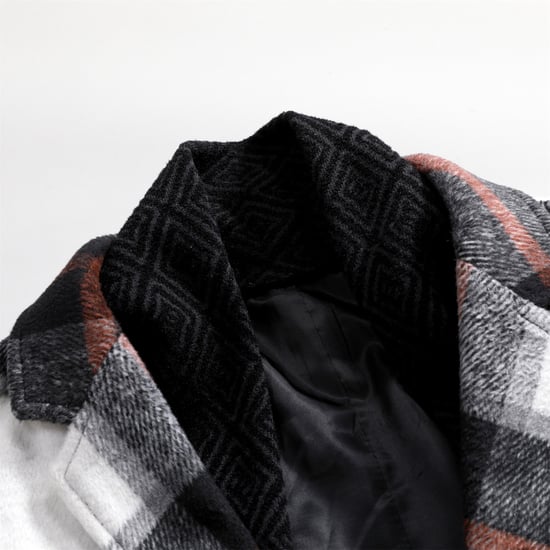 Lång slim fit rutig vinterjacka med sjalkrage för män Röd - Image 3