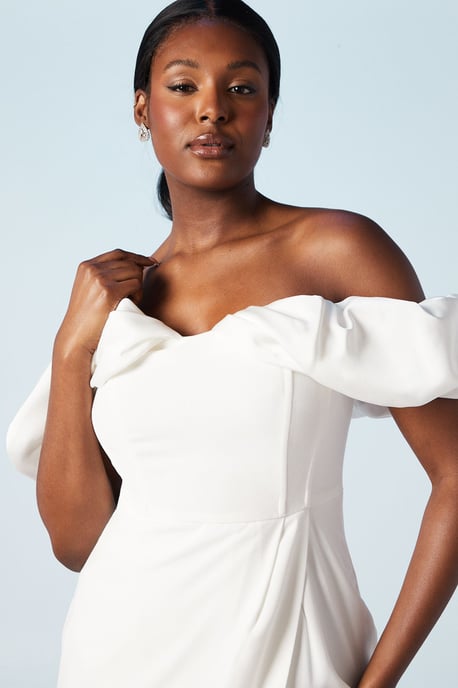 Volume Sleeve Corset Column Wedding Dress