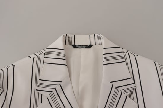 Dolce & Gabbana White Stripes Bomull Enknäppt Herrblazer - Image 6