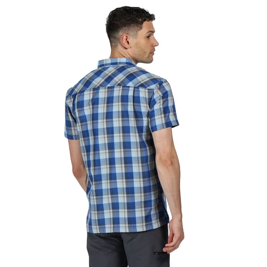 Regatta Mens Kalambo V Short Sleeved Checked Shirt (Nautical Blue) - Image 4