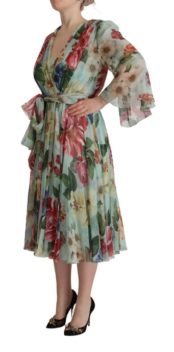 Dolce & Gabbana Vrouwen Multikleur Groene Zijde Wrap Gown Jurk - Image 2