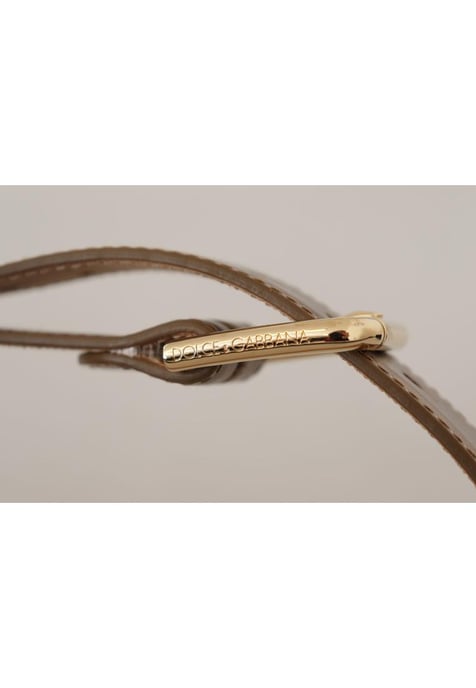 Dolce & Gabbana Women's Bronze Leather Gold Logo Engraved Waist Buckle Belt