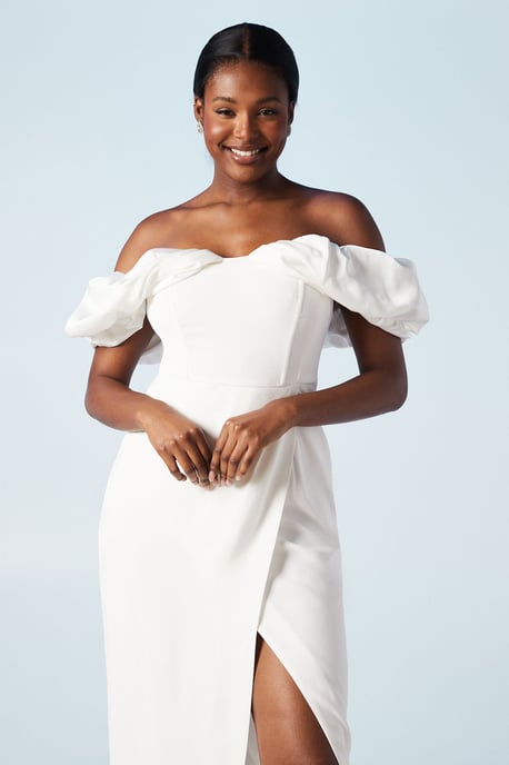Volume Sleeve Corset Column Wedding Dress
