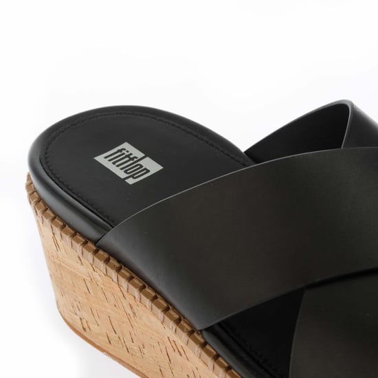 Women's Fit Flop Eloise Leather Wedge Cross Slide Sandals in Black - Image 5