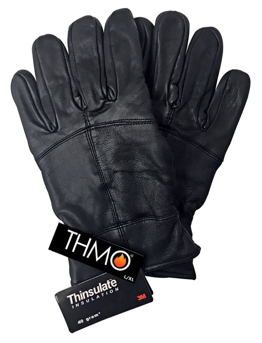 Men's Thinsulate Leather Gloves | THMO | Winter Outdoor Windproof Fleece Lining Leather Gloves in Black - Black - Image 2