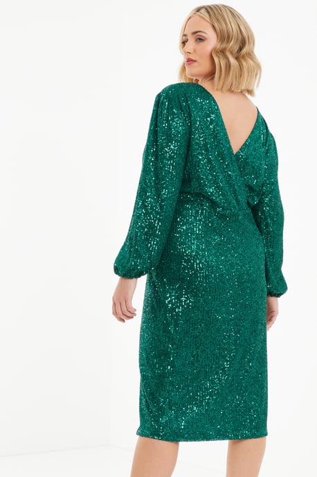 Curve Bottle Green Sequin Midi Dress