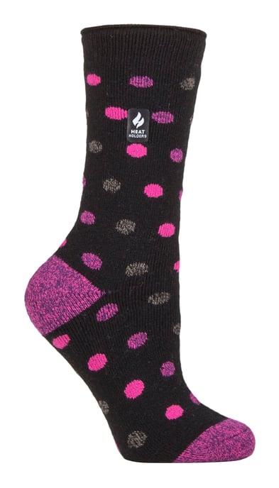 Heat Holders Lite - Womens Insulated Thermal Socks | Multiple Designs Including Argyle Stripes Hearts Stars | Warm Socks for Winter - Black/ Berry (Malaga) - Image 1