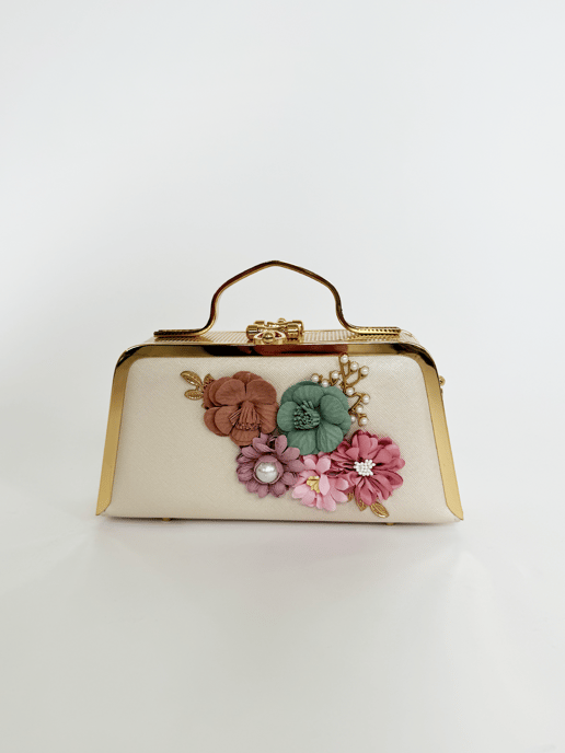 Double Sided Box Clutch with Applique Floral