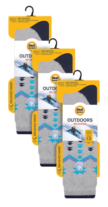 3 Par Multipack Ultra Lite Skidstrumpor för herrar | Värmehållare | Funky mönstrade randiga knästrumpor - Grey Fairisle - Image 2