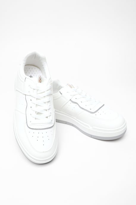 White Faux Leather Chunky Trainers