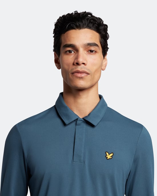 Lyle & Scott Verborgen knop met lange mouwen poloshirt in Marine - Image 4