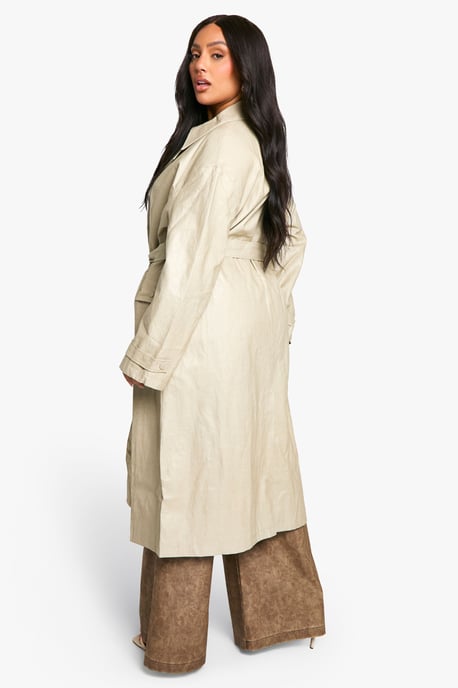 Plus Vintage Look Faux Leather Trench Coat - Image 2