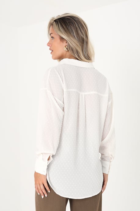 Cream Long Sleeve Dobby Chiffon Shirt