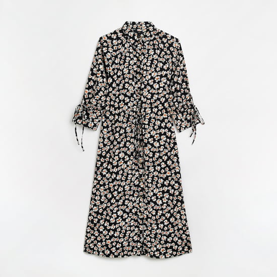 River Island Womens Midi Shirt Dress Black Floral