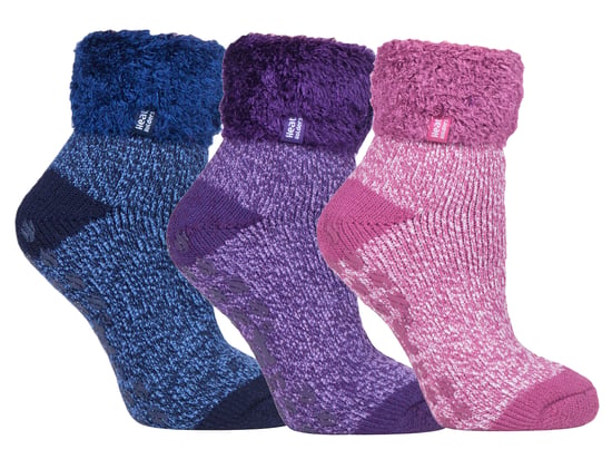 Womens Fluffy Slipper Bed Socks with Grips | Heat Holders | 3 Pair Multipack | Ladies Warm Fleece Lined Non Slip Socks | Winter Gifts for Her - Pack 4 - Image 1