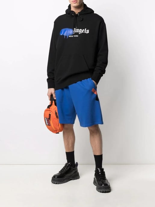 Palm Angels New York Blue Sprayed Logo-print Hoodie Black - Image 5