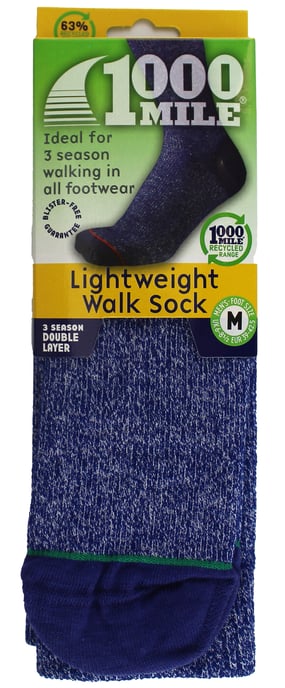 1000 Mile - Mens Lightweight Walking Repreve Moisture Wicking Anti Blister Socks - Ultramarine Marl - Image 2