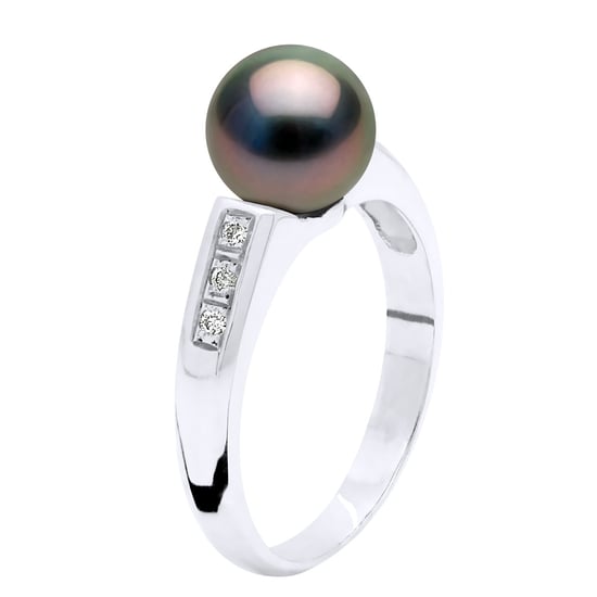 Ring Jewelry Diamond 0,06 Cts - White Gold - Real Cultured Tahiti Pearl Round 8-9 mm - Image 1