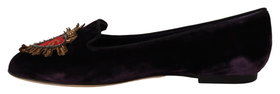 Dolce & Gabbana Women's Purple Velvet DG Heart Loafers Flats Shoes