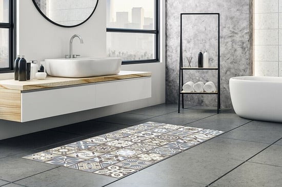 Limestone Spanish Tiles Vinyl Rug Mat 120cm x 60 cm Floor Mats, Floor Rugs