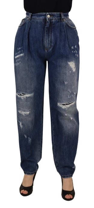 Dolce & Gabbana Blue Washed High Waist Loose Fit Women's Pants - Image 1