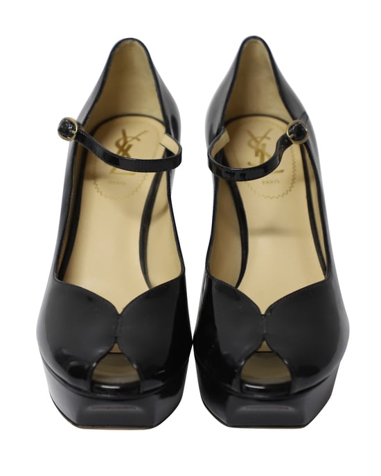 Yves Saint Laurent Peep Toe Platform Mary Jane Pumps in Black Patent Leather - Image 2