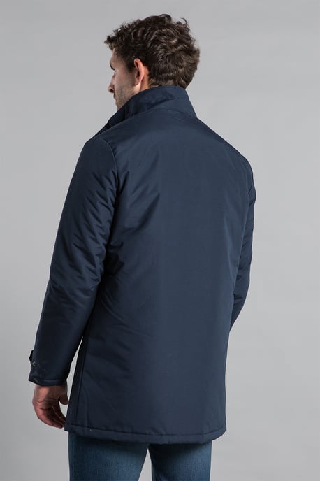 Navy Funnel Neck Button-Up Coat