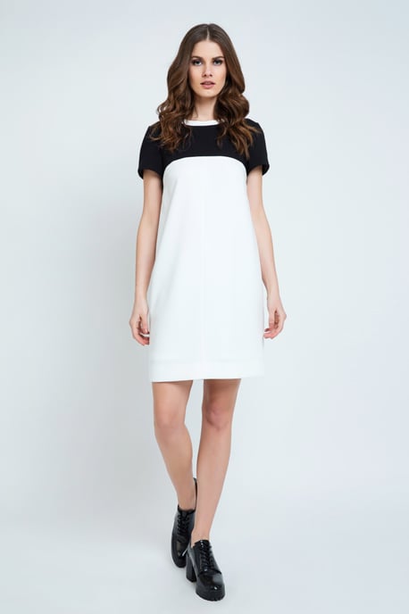 Cream and Black Short Sleeve Dress.