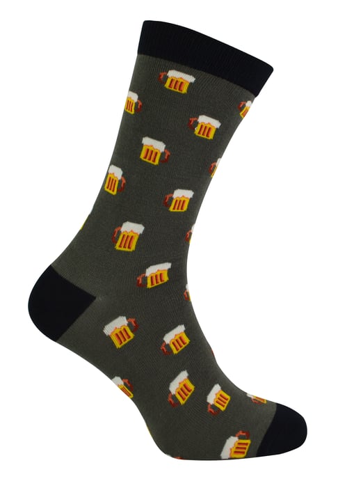 Mr Heron - Mens Bamboo Socks | Novelty Funky Socks | Patterned Argyle Striped Socks | Breathable Soft | Gifts for Him - Beer (Grey) - Image 1