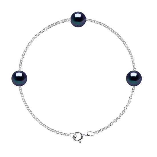 DIADEMA - Bracelet - Silver and 3 Real Freshwater Pearls - Black Tahitian Style