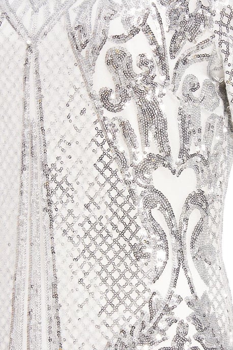 White and Silver Sequin Bodycon Dress