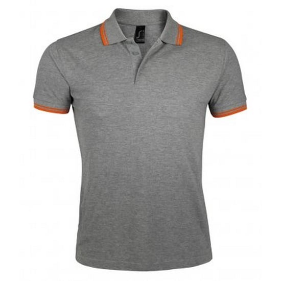 SOLS Mens Pasadena Tipped Short Sleeve Pique Polo Shirt (Grey Marl/Orange)