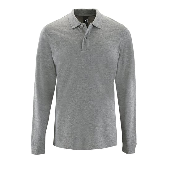 SOLS Mens Perfect Long Sleeve Pique Polo Shirt (Grey Marl) - Image 1
