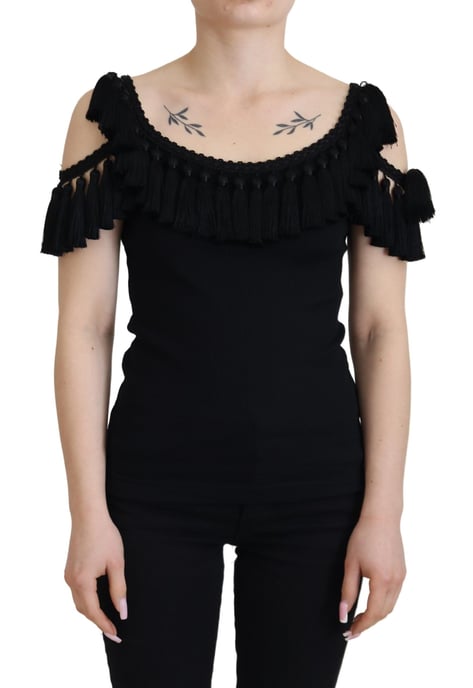Dolce & Gabbana Svart Tank-Topp Dam Fransar Bomull Dam Blus - Image 1