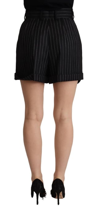 Dolce & Gabbana Black Stripes Wool High Waist Trouser Bermuda Women's Shorts